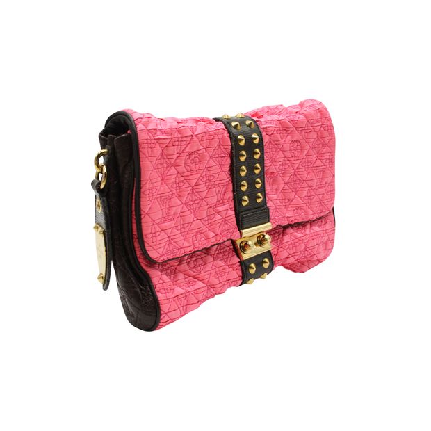 Pink & Black Monogram Bunny Clutch Bag Satin Leather