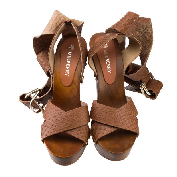 MULBERRY Leather Cross Over Heeled Sandals