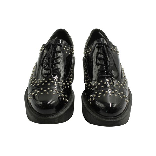 STUART WEITZMAN Black Patent Leathe Platform Lace Shoes