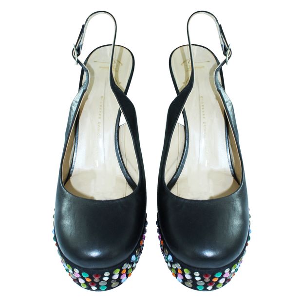 Giuseppe Zanotti Black Slingback - Colourful Crystal Platform Heels