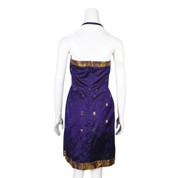 Anna Sui Purple & Gold Halter Neck Dress