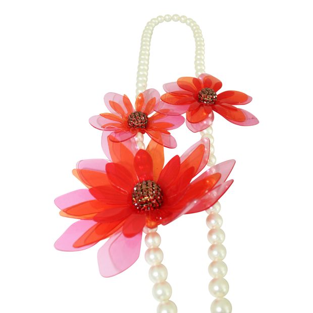 Lanvin Orange Necklace With Faux Pearls And Plastic Flowers