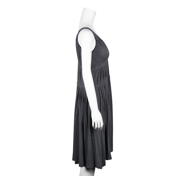 Marc Jacobs Grey Pleated Dress With Blue Trim