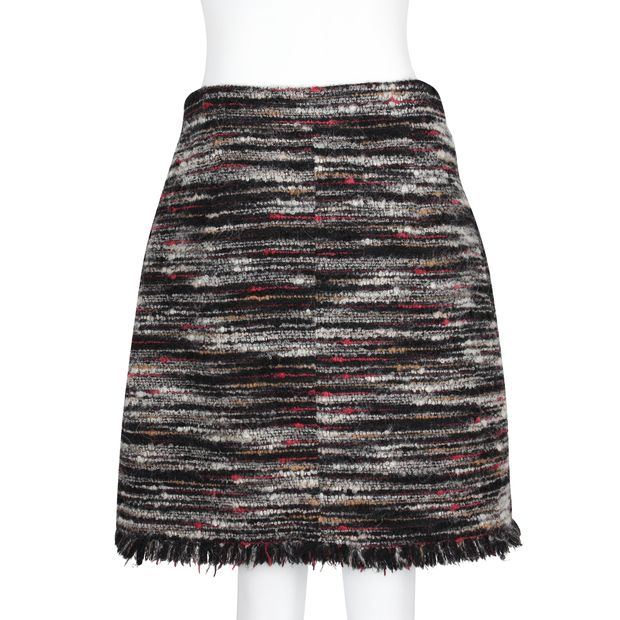 Chanel Black, White, Beige & Red Knee Length Tweed Skirt
