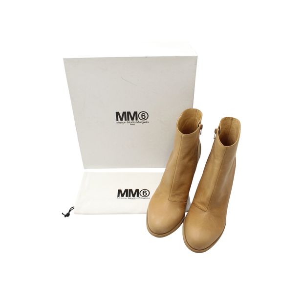 MM6 Maison Margiela Ankle Boots in Beige Leather