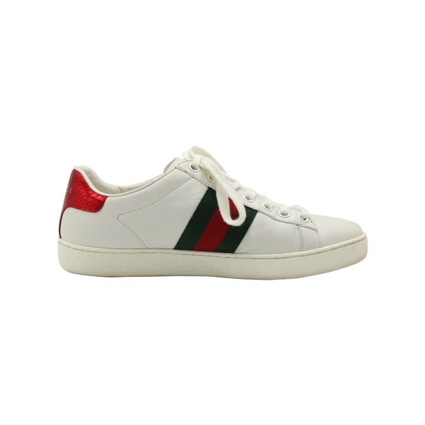 Gucci Ace Bee Sneakers in White Leather