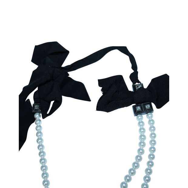 Lanvin Faux Pearls Necklace With Fabric Bows