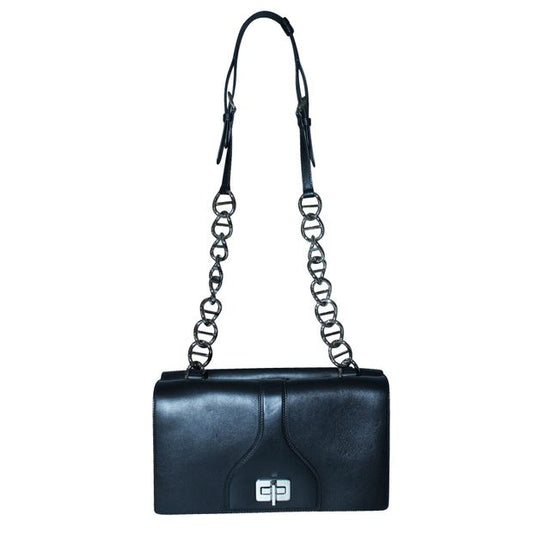 Prada Black Soft Leather Bag With Silver Chain