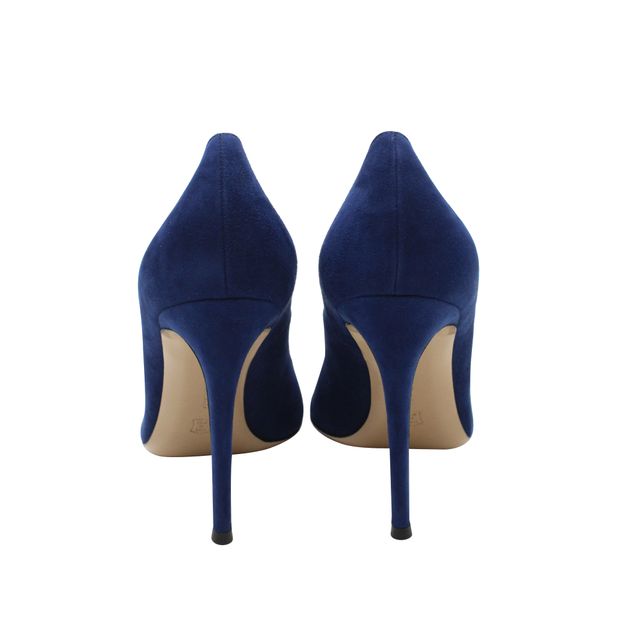Gianvito Rossi Gianvito 105 Pointed Toe Pumps in Navy Blue Suede
