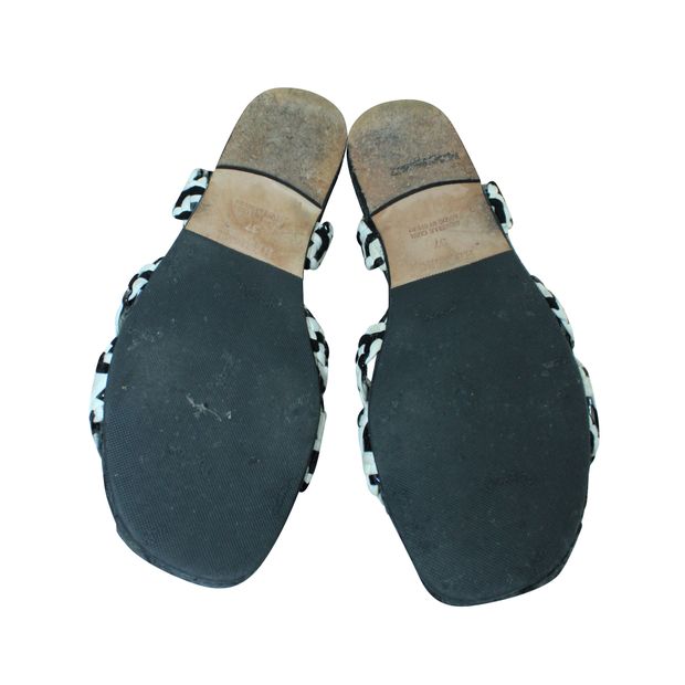 HERMÈS Black And White Espadrilles Sandals