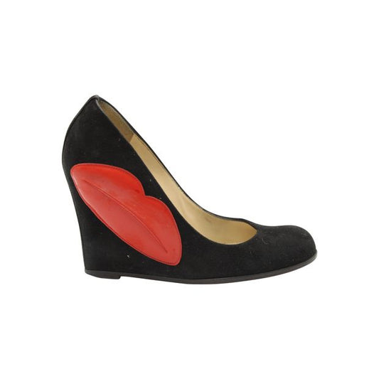 Christian Louboutin Kiss Me Wedge Pumps in Black Suede