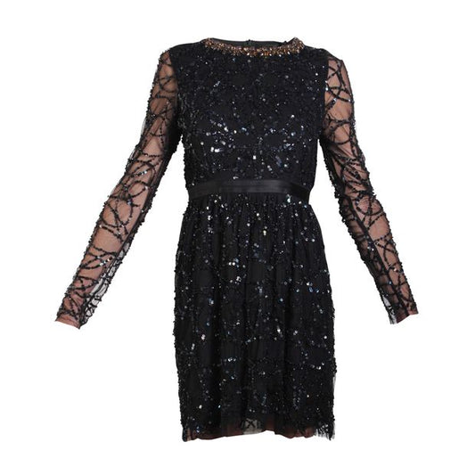 NEEDLE & THREAD Long Black Diamond Sequin Dress