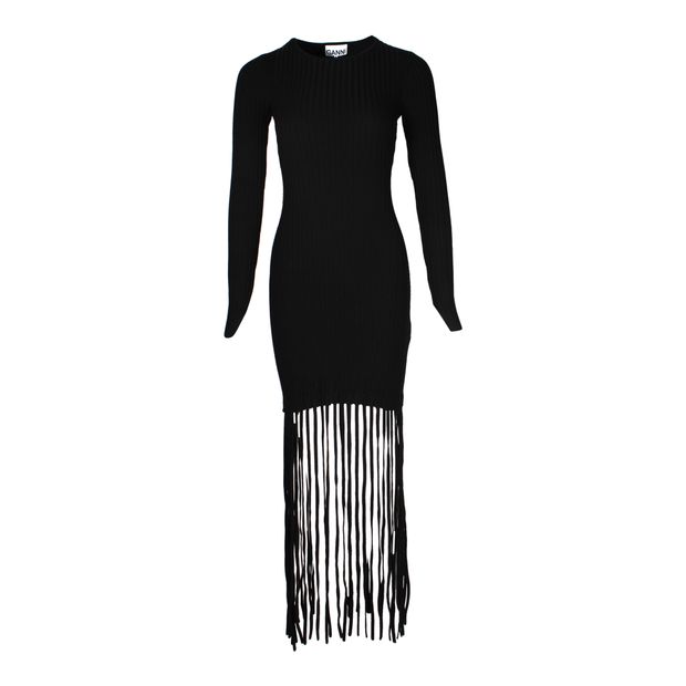 Ganni Fringed Dress in Black Rayon