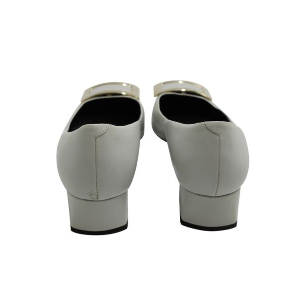 Roger Vivier Light Grey Leather Block Heels