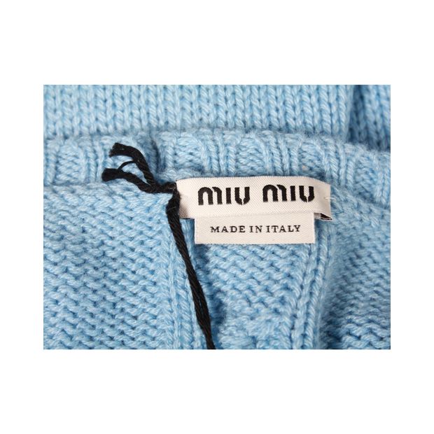 Miu Miu Cable-Knit Sweater in Blue Cashmere