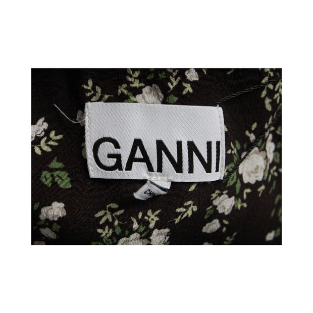 GANNI Black Floral Print Summer Mini Dress