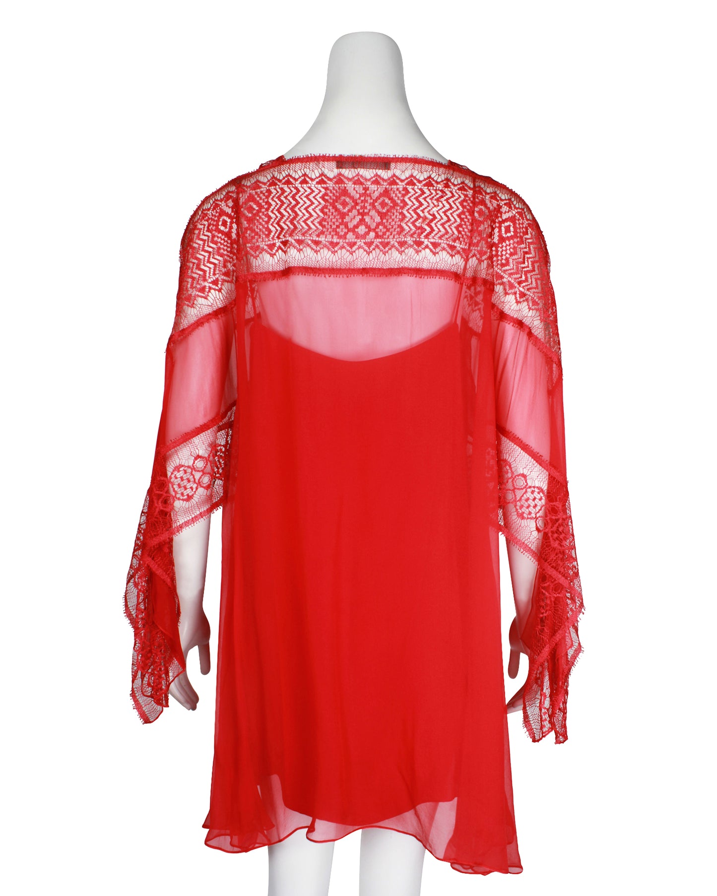 Alberta Ferretti Red Lace Transparent Shirt With Camisole
