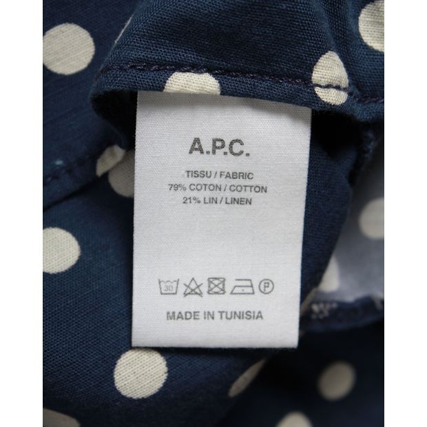 A.P.C. Polka Dot Midi Skirt in Blue Cotton