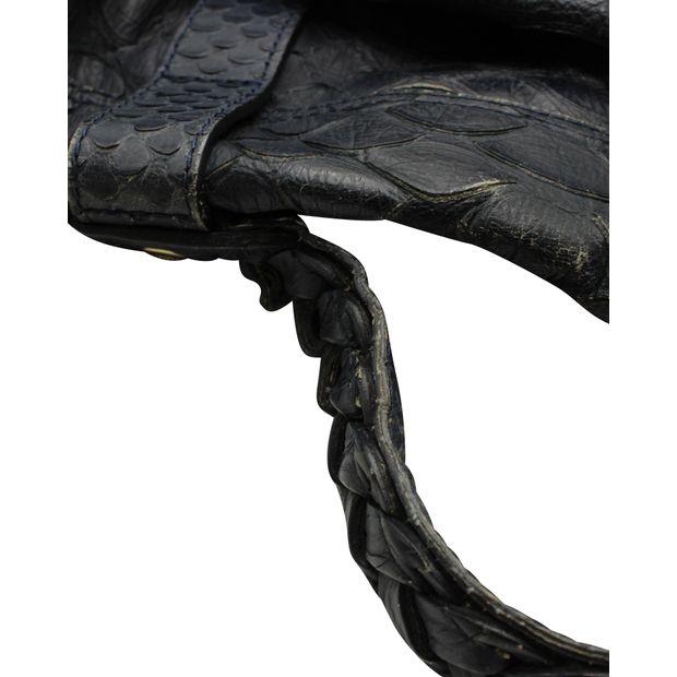 Mulberry Regular Alexa Satchel-Navy Blue Snake Print Embossed Leather
