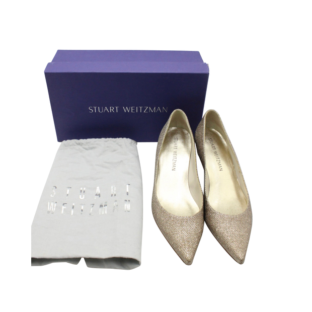 Stuart Weitzman Gold Glitter Round Heel Shoes