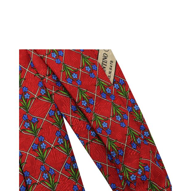 Valentino Red Floral Print Tie