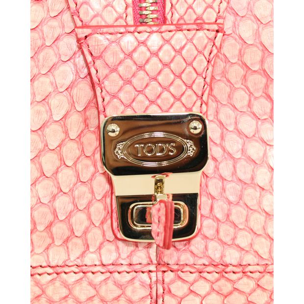 TOD'S Pink Snakeskin D-Styling Piccolo Bauletto Bag