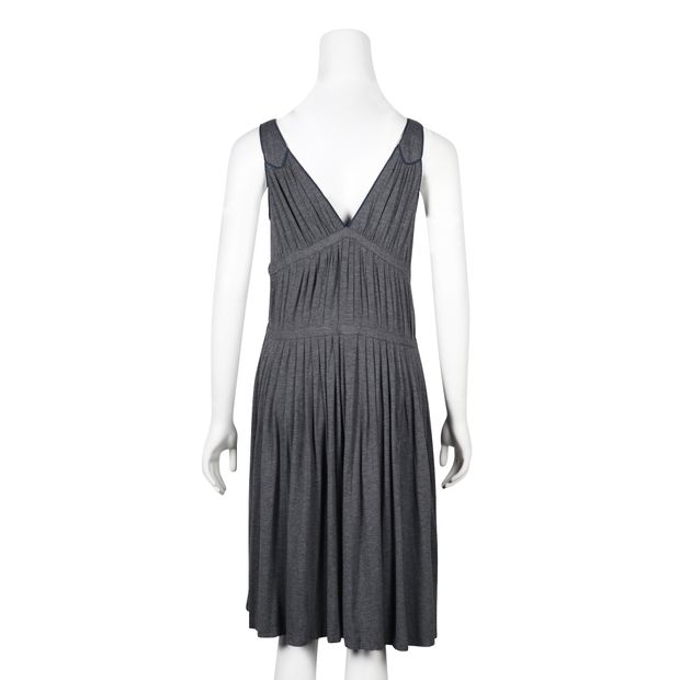 Marc Jacobs Grey Pleated Dress With Blue Trim