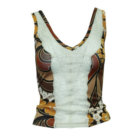 D&G Brown Print Top with Embroidery
