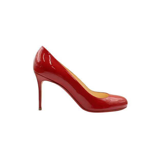 CHRISTIAN LOUBOUTIN Red Fifi 85 Patent Calf Heels | StyleTribute