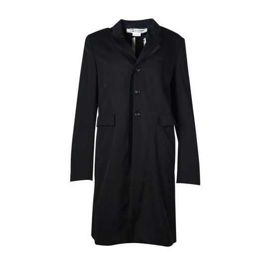 Comme Des Garcons Long Black Wool Jacket With Velvet Trim