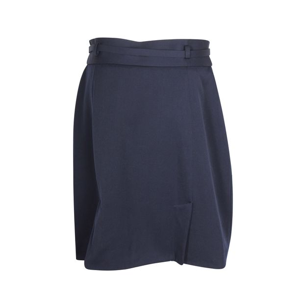 Alexander McQueen Belted Knee-Length Skirt in Navy Blue Virgin Wool