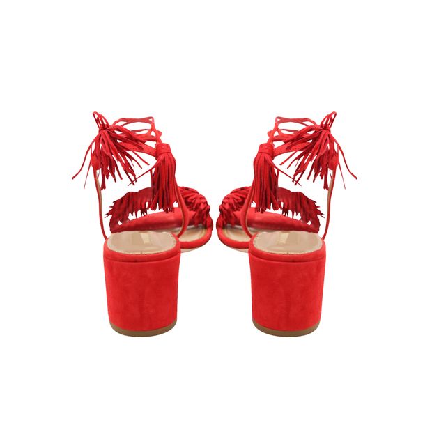 Contemporary Designer Red Wild Thing 50 Fringed Mid Heel Sandals