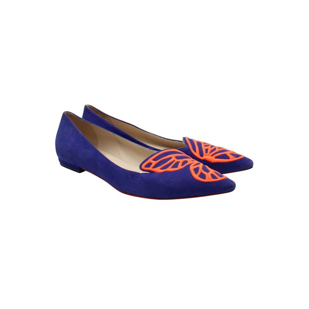 Sophia Webster Royal Blue Flats - Neon Orange Embroidered Butterfly