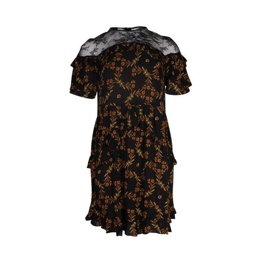 Sandro Alderic Ruffled Floral-Print Mini Dress in Black Viscose