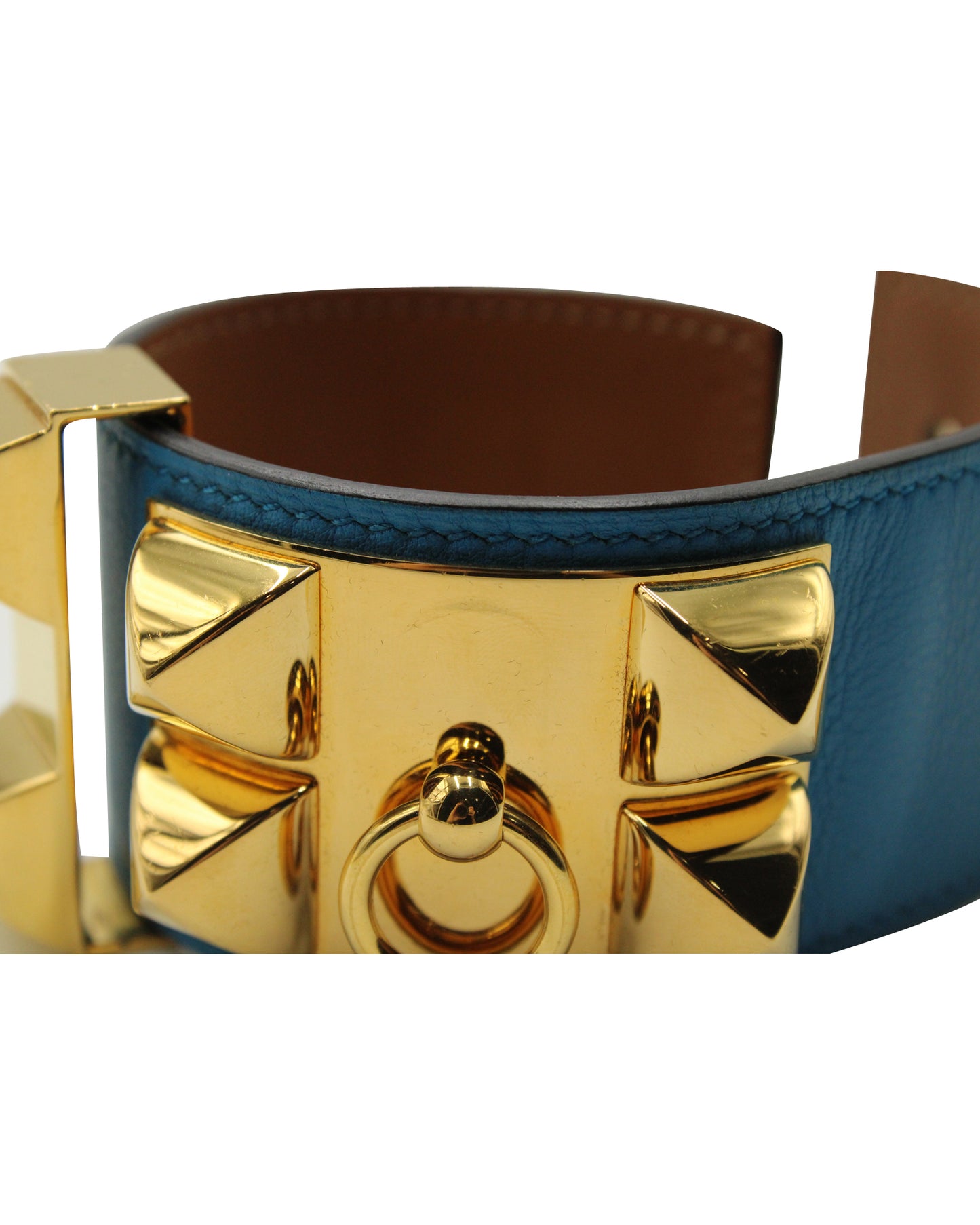 HERMÈS Collier De Chien Bracelet-Bleu Izmir Swift Leather - Gold Hardware