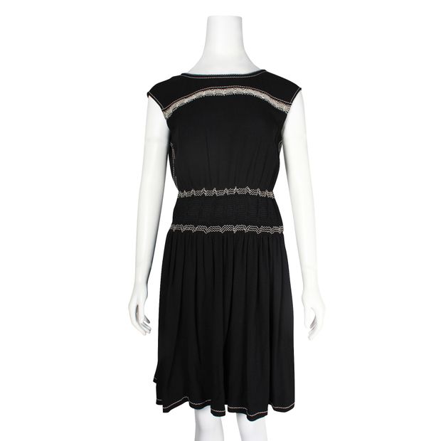Prada Black Sleeveless Dress With White Stitching Detail