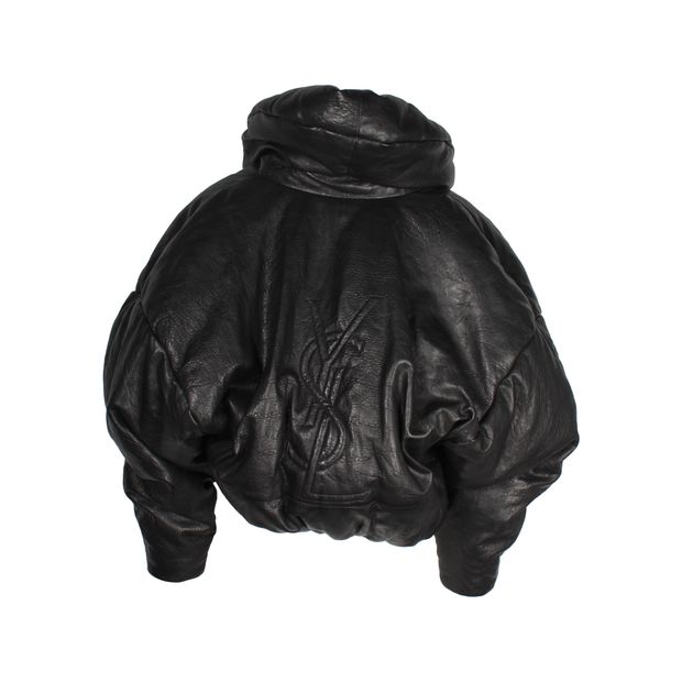 Saint Laurent Cassandre Puffer Jacket in Black Lambskin Leather
