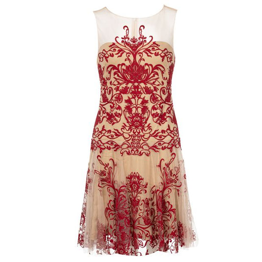 MARCHESA Embroidery Detail Mesh Flowy Dress