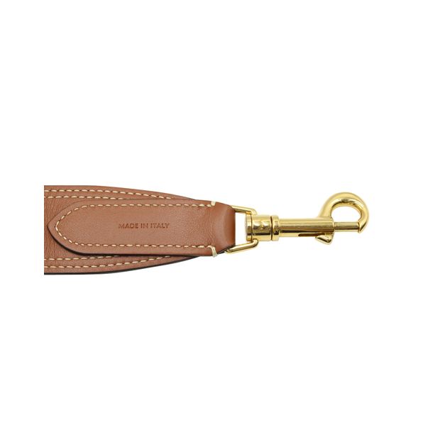 Celine Logo Embroidered Long Strap in Brown Calfskin Leather
