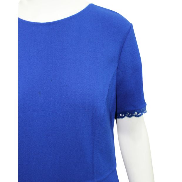 Oscar De La Renta Blue Dress With Laser Cut Embroidery