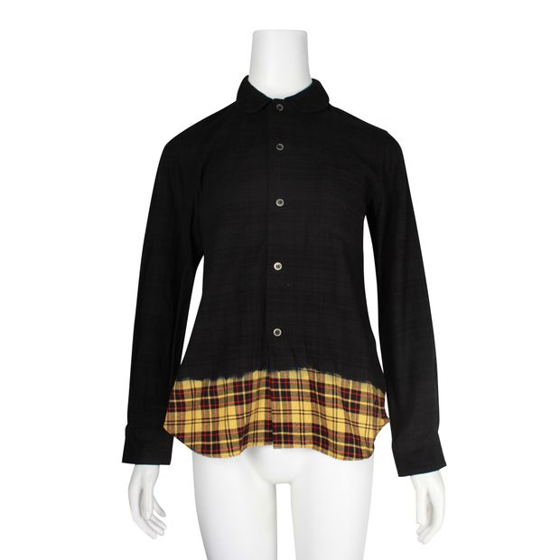 Comme Des Garcons Black Cotton Shirt With Yellow Checked Bottom