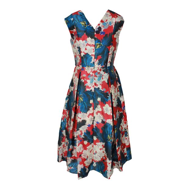 Erdem Loren Pleated Midi Dress in Floral Print Silk