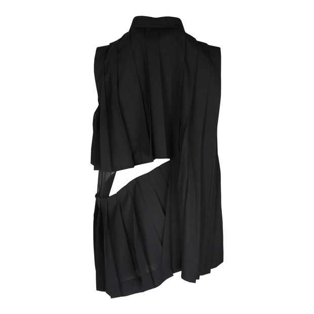 Sacai Asymmetric Pleated Sleeveless Top in Black Polyester