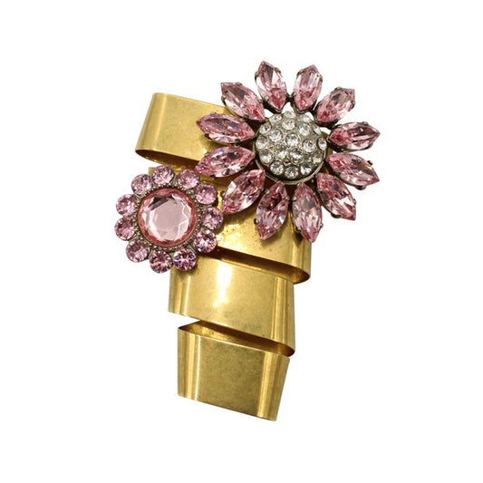 Miu Miu Pink & Gold Floral Crystal Brooch