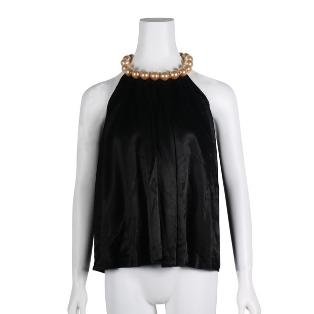 MOSCHINO CHEAP AND CHIC Black Open Back Top with Faux Pearls Neckline