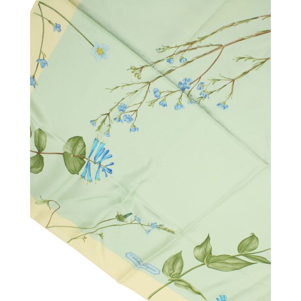 Floral Green Square Silk Scarf