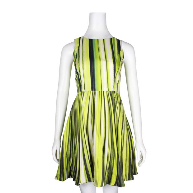 Oscar De La Renta Lime Green Striped Silk Dress