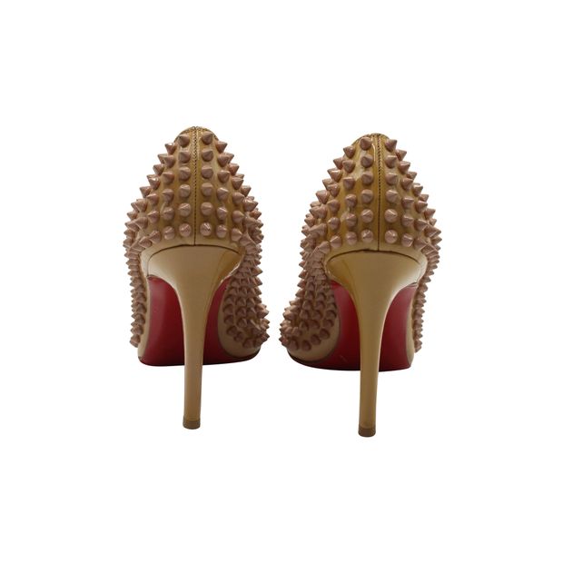 Beige Pigalle 100 Spikes Patent Leather