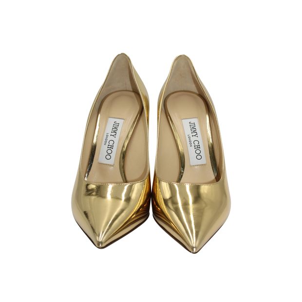 Jimmy Choo Pointed Pumps in Gold Leather