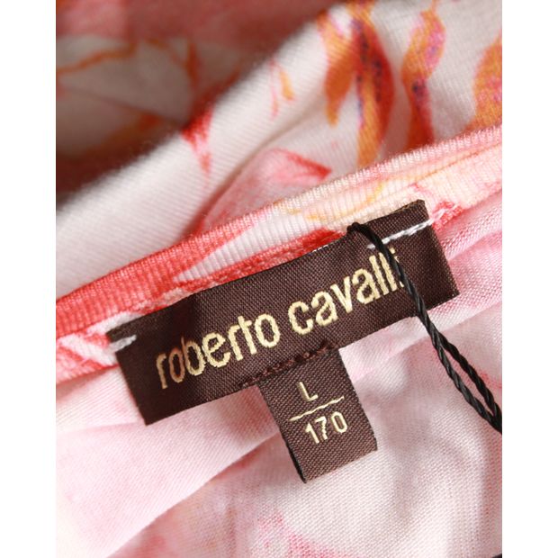 Roberto Cavalli Cream, Pink & Orange Floral Print Summer Dress